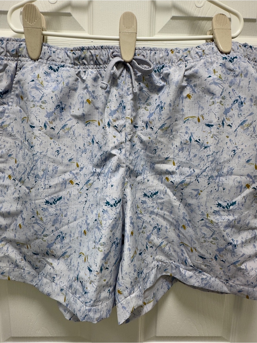 Light Blue Splatter Print Elastic Waist Swim/Casual Shorts!